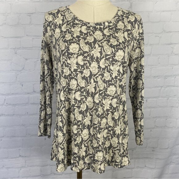 Lucky Brand Tops - Lucky Brand Large Grey Cream Floral Paisley Long Sleeve Top